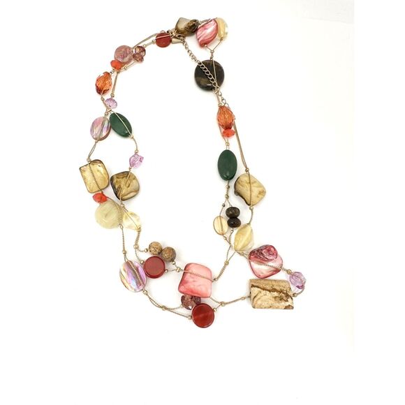Lia Sophia Beaded Gemstone Necklace Boho Earthy Colors - Picture 4 of 6